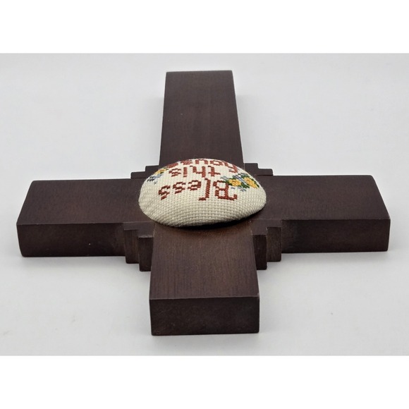 The Creative Circle Wooden Cross Stitch Bless This House Wall Decor Home 1980s - Picture 5 of 9